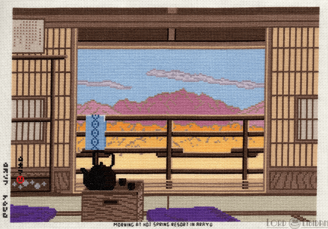 Morning at Hot Spring in Arayu Cross Stitch | Lord Libidan